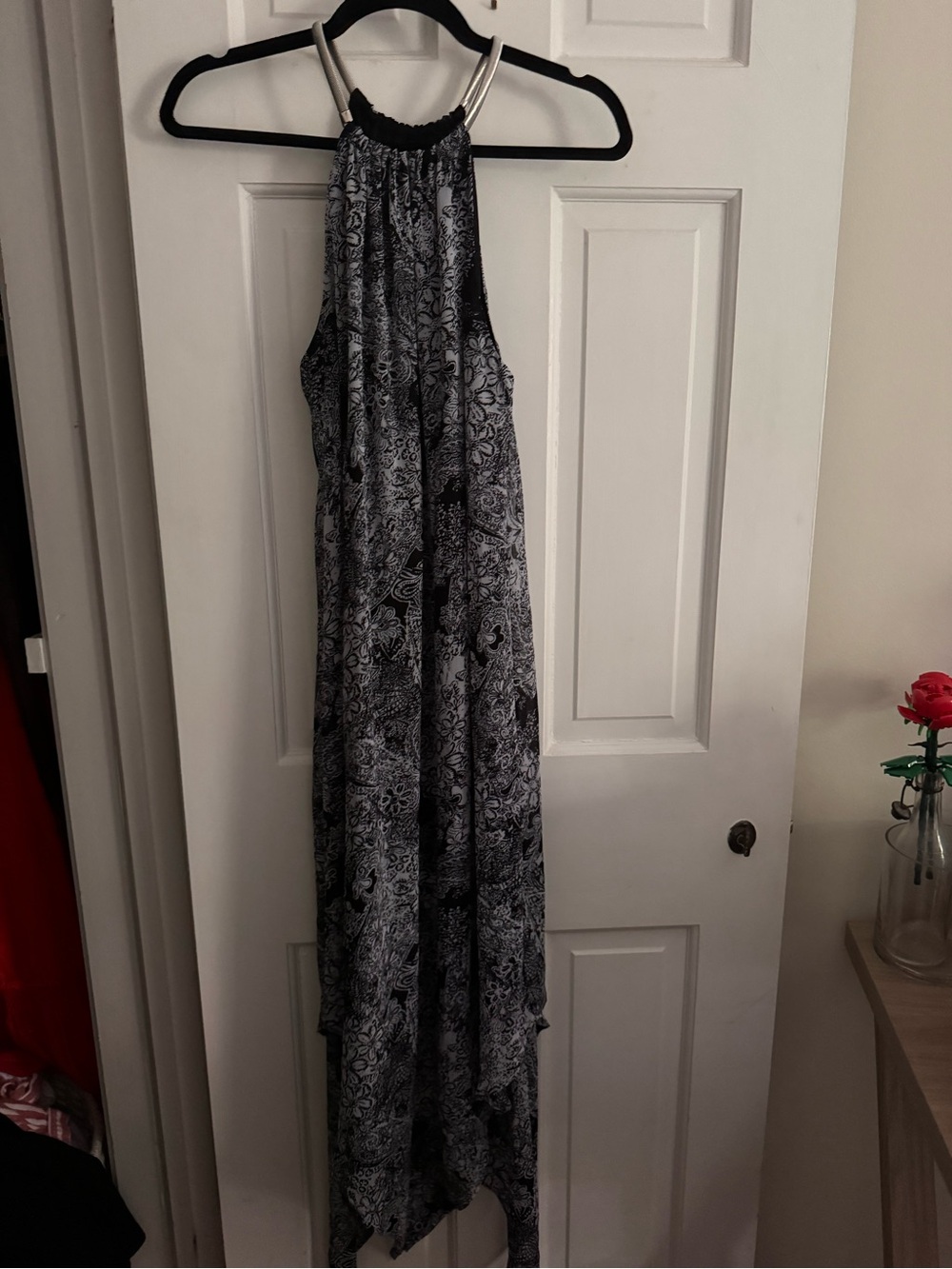 Soho Apparel Black & White High-Low Halter Maxi Dress